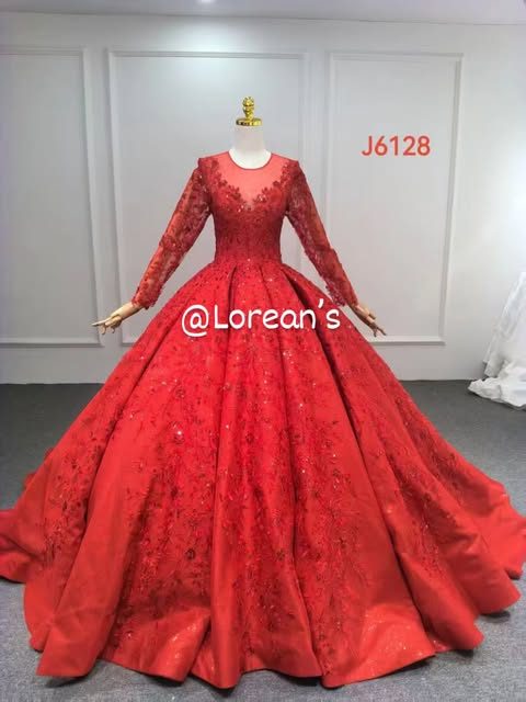 Red reception ball gown